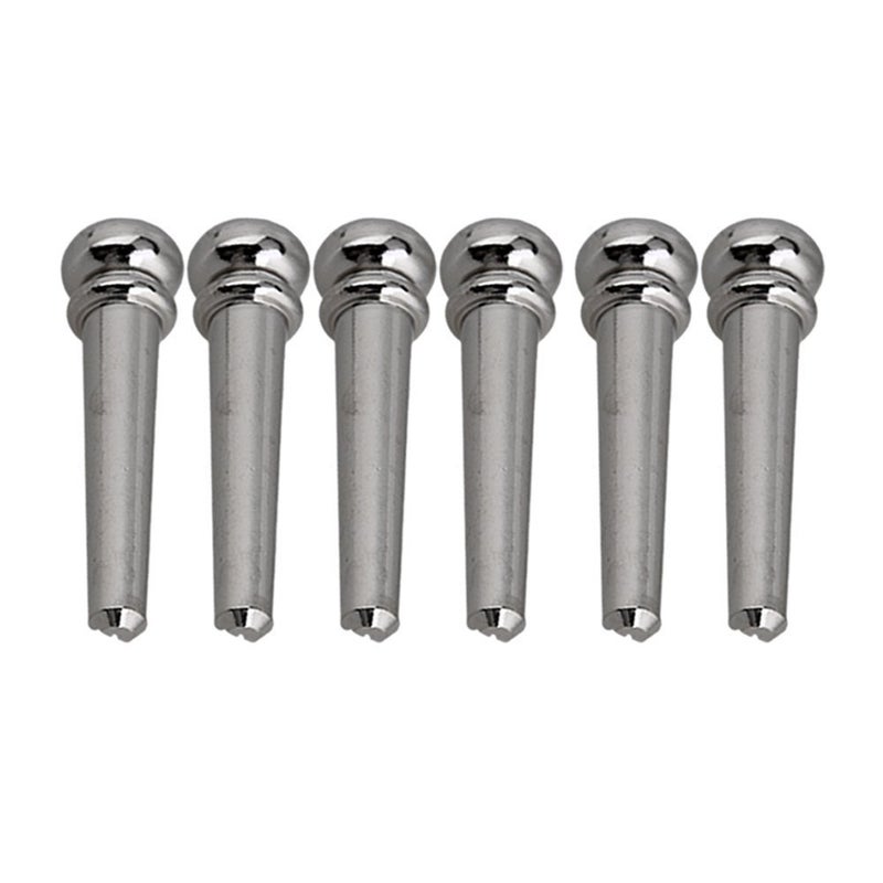 WingPower 6 Pieces Guitar Bridge Pins, Brass Pin Acoustic Guitar Strings Nail Pegs Fixed Cone, Replacement Parts for Acoustic Folk Guitar (Silver) - Image 1
